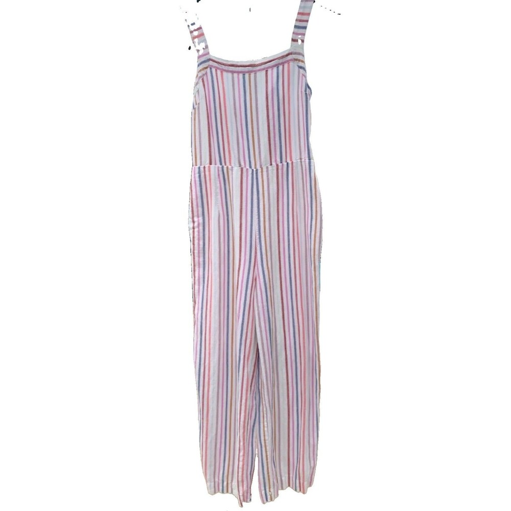 GAP Linen Blend Striped Jumpsuit Womens 2 Small Multi Color Wide Leg Cropped